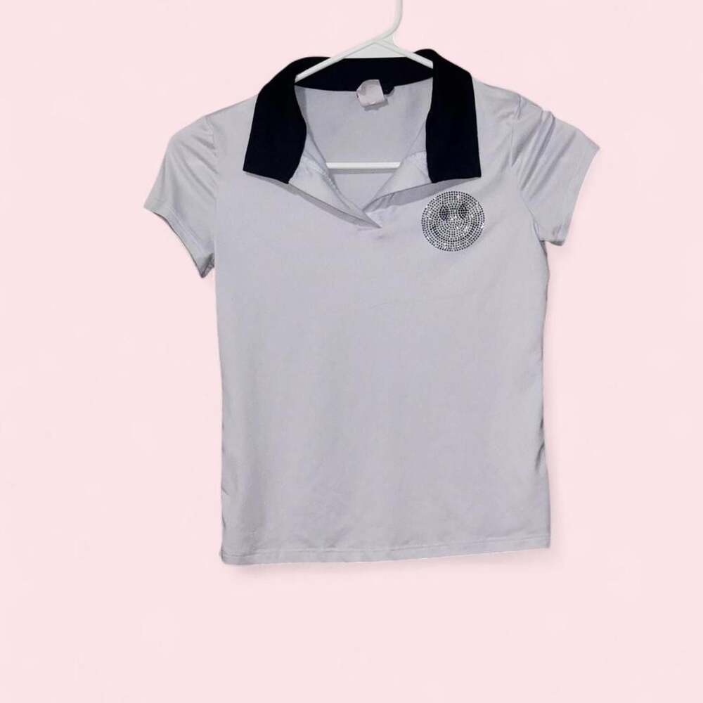Girls Silver Rhinestone Smiley Face Polo Shirt